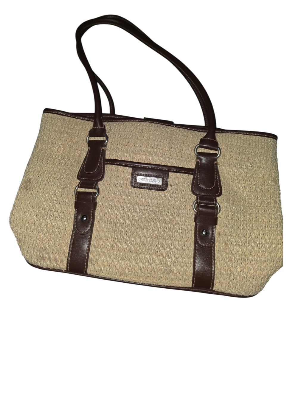 4/1/7. Carryland Woven Straw Crossbody Bag with Leather Trim